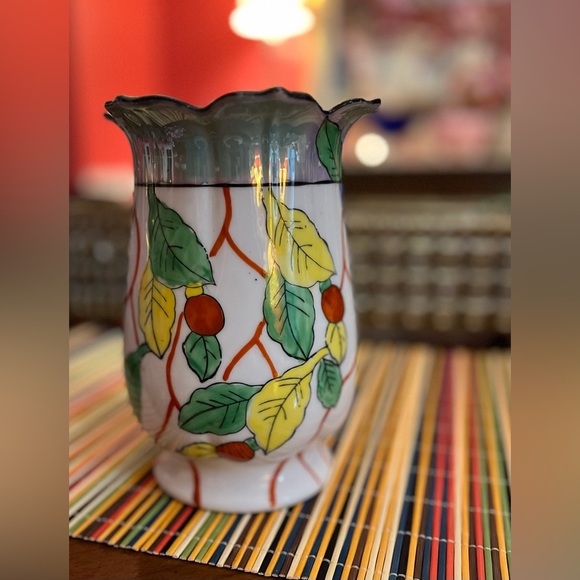 VTG Japanese Tashiro Shoten Lusterware Vase w Flower/Leaf/Berry Majolica - Picture 8 of 10